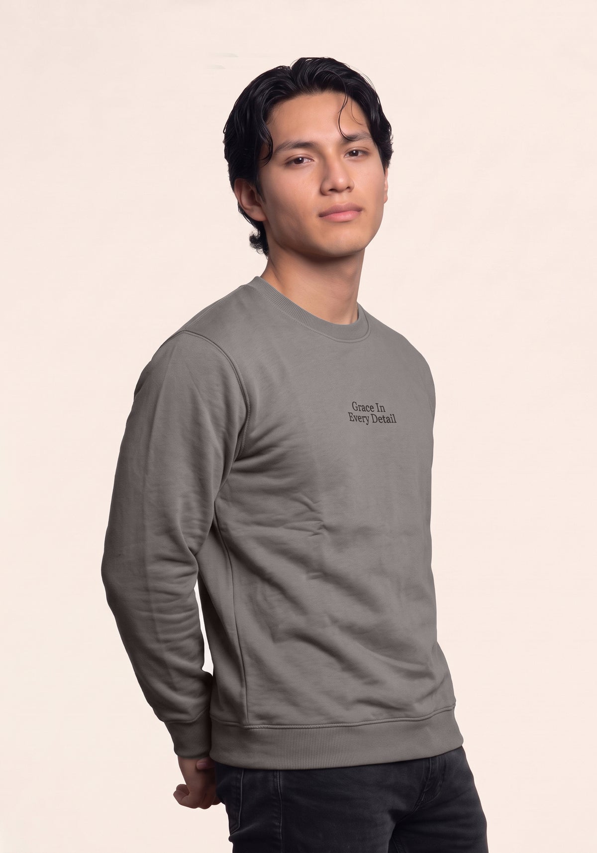 Men's Olive Grey Crewneck Graphic Sweatshirt