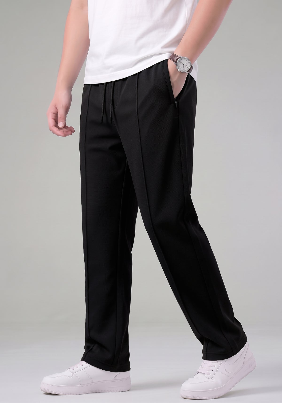 Men’s Black Pleated Track Pants