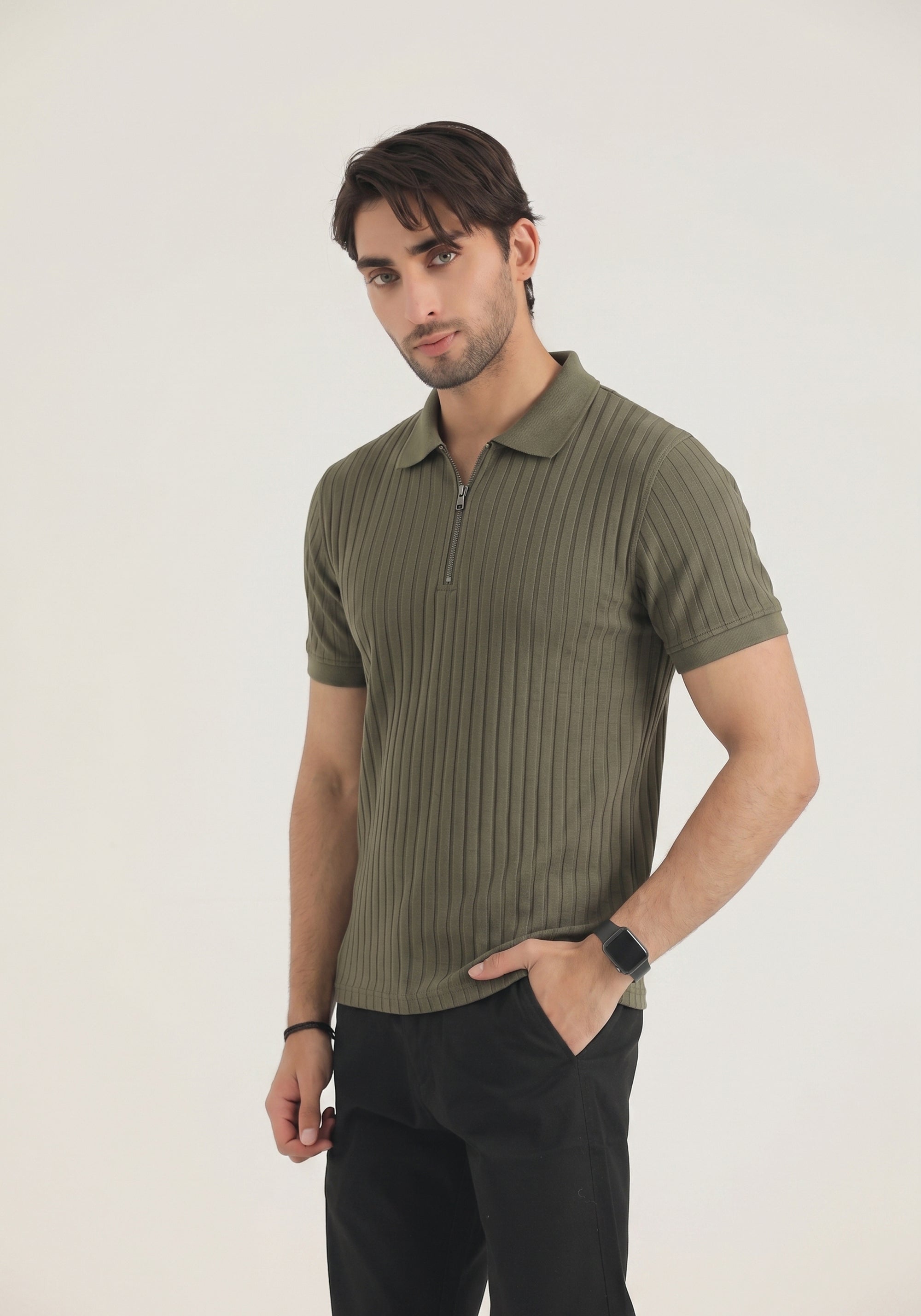 Olive Zip Polo