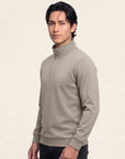 Men's Classic Beige Half-Zip Mock Neck Sweater