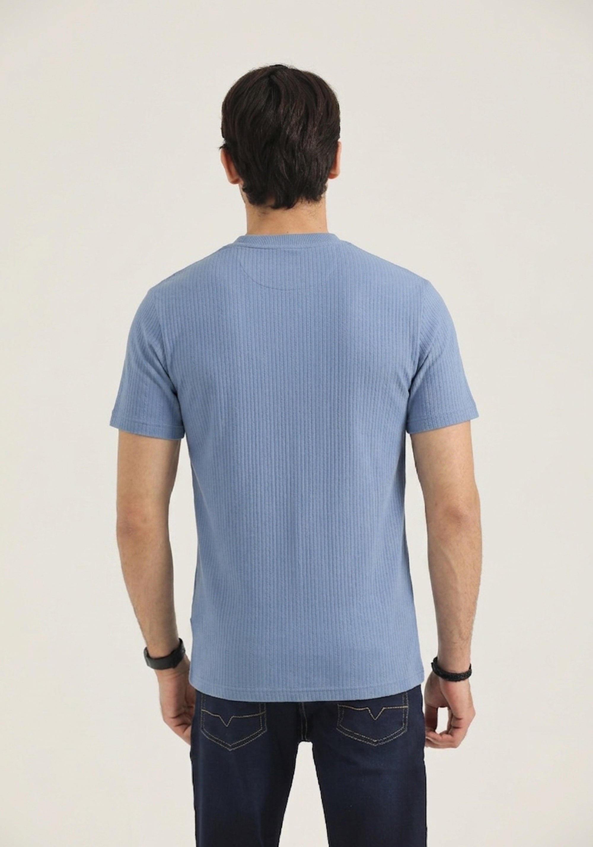 Slate Blue Textured Crew Neck