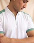 White Zip-Up polo Short