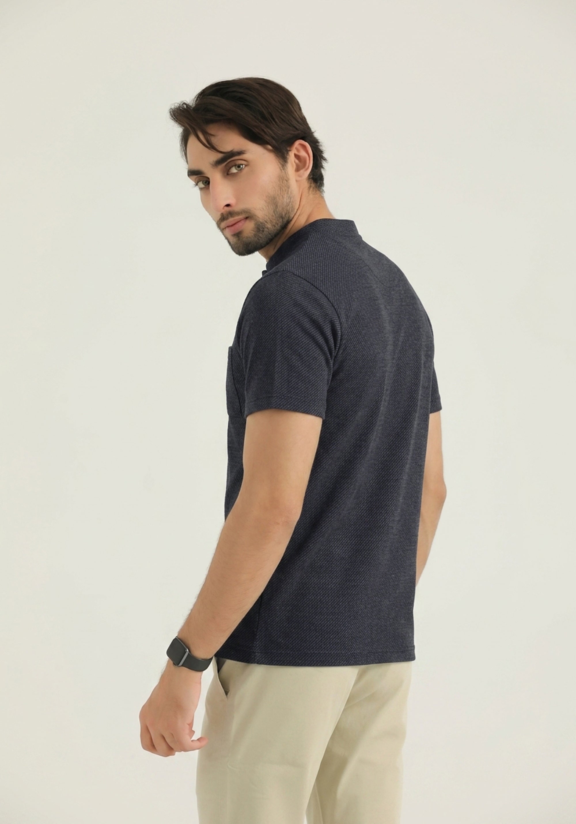 Charcoal Button-Placket T-Shirt