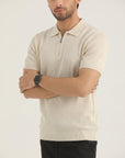 Cream Texture Zip Polo