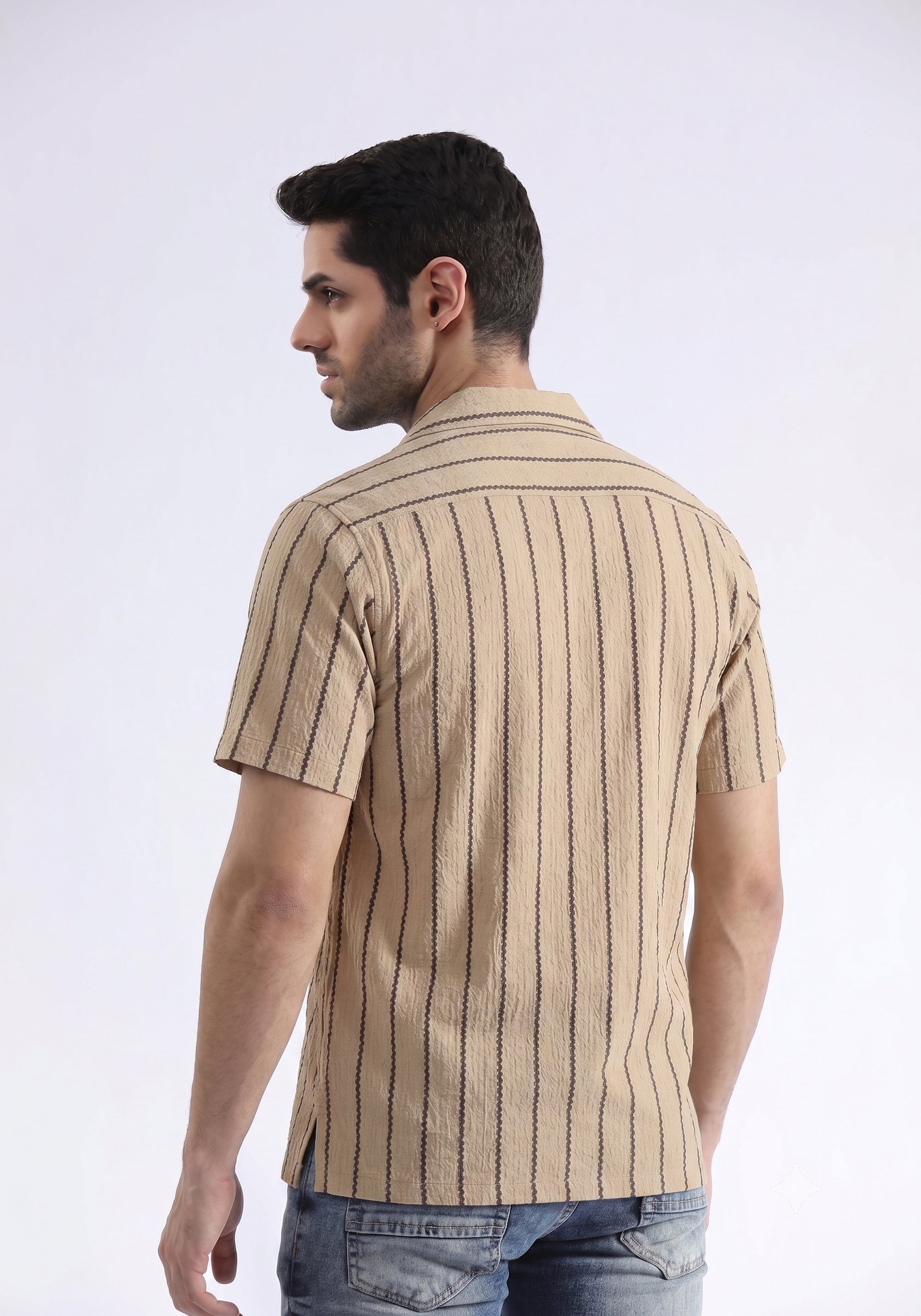 Brown Lining Textured Casual Shirt