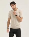 Cream Texture Knit Polo
