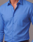 Men Blue Plain Dress Shirt