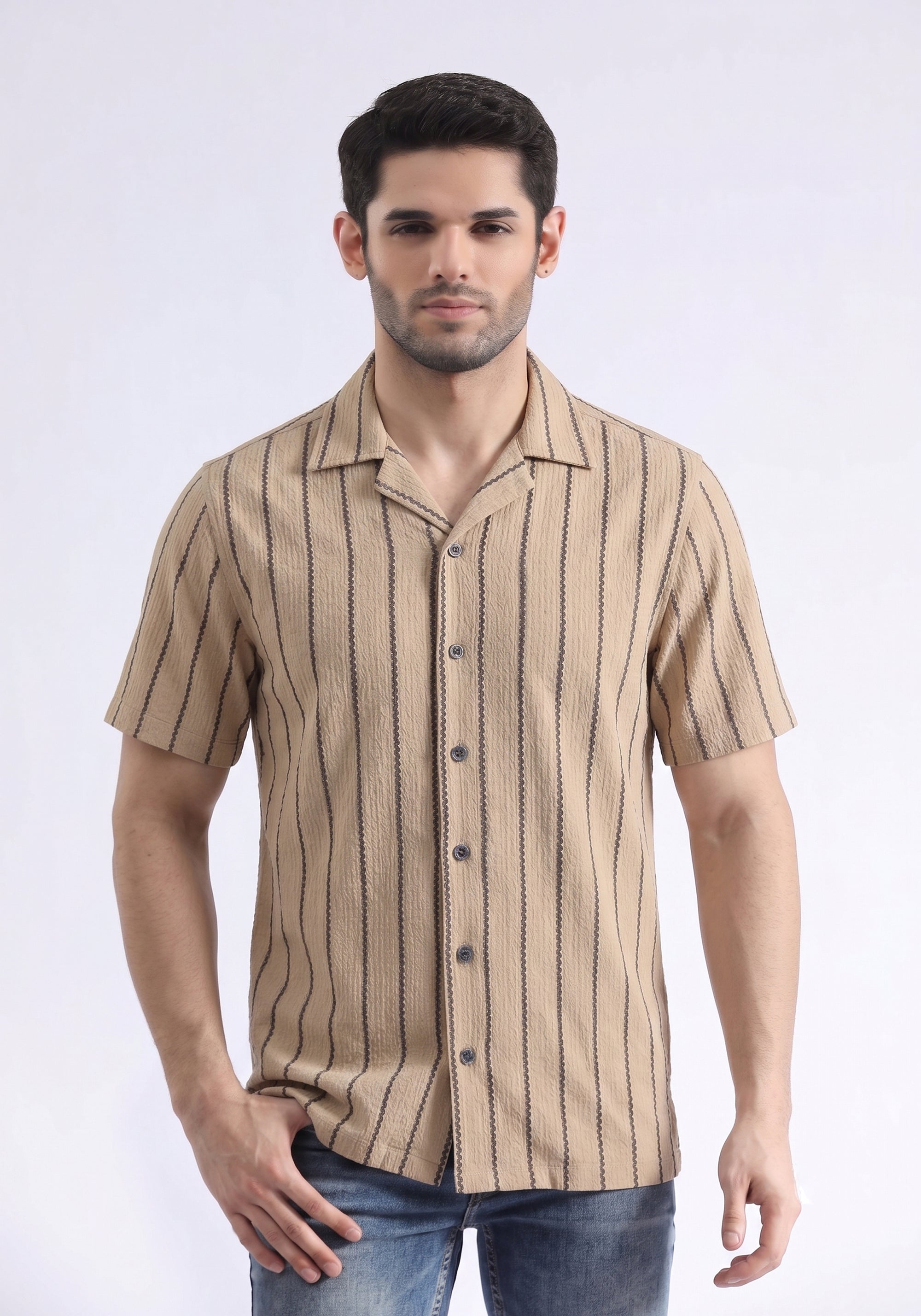 Brown Lining Textured Casual Shirt