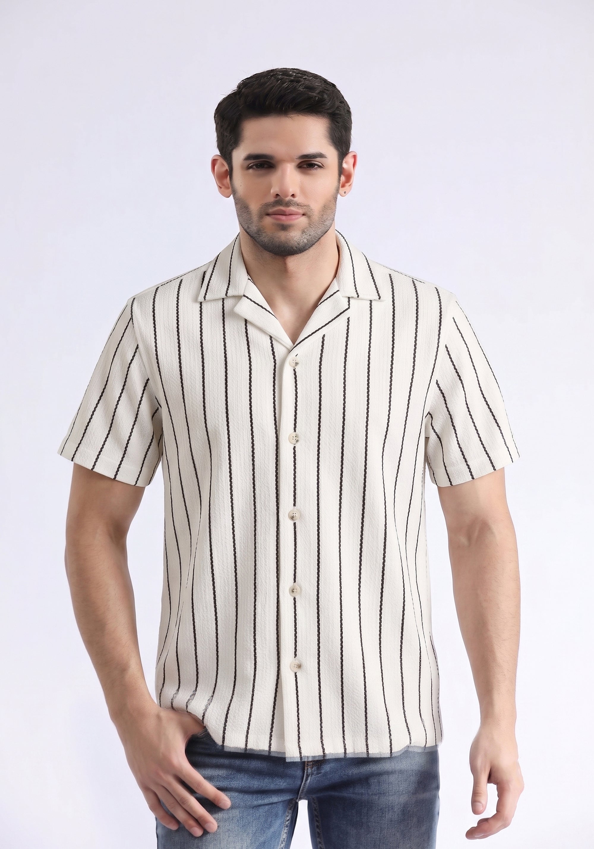 White Lining Textured Casual Shirt