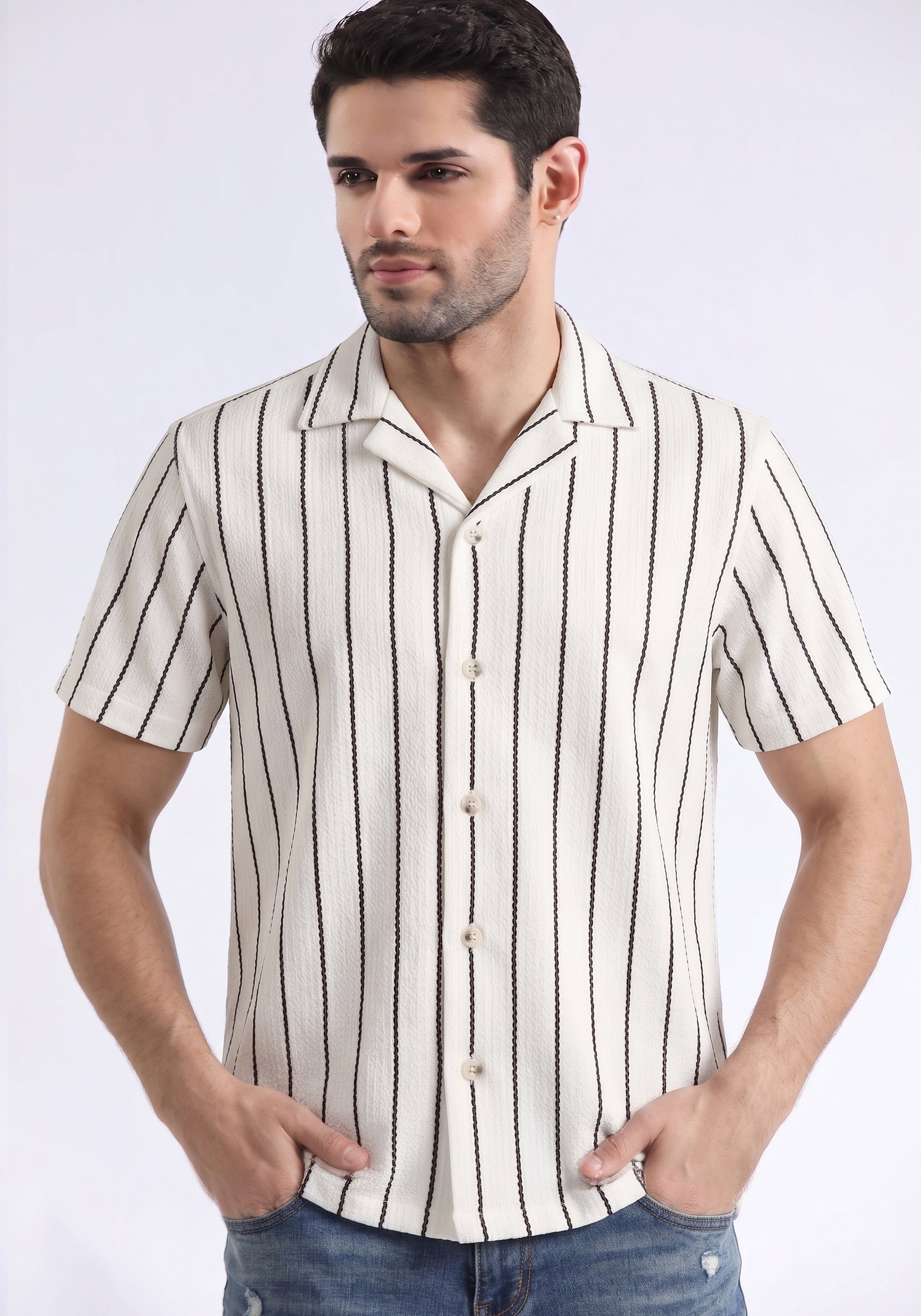 White Lining Textured Casual Shirt