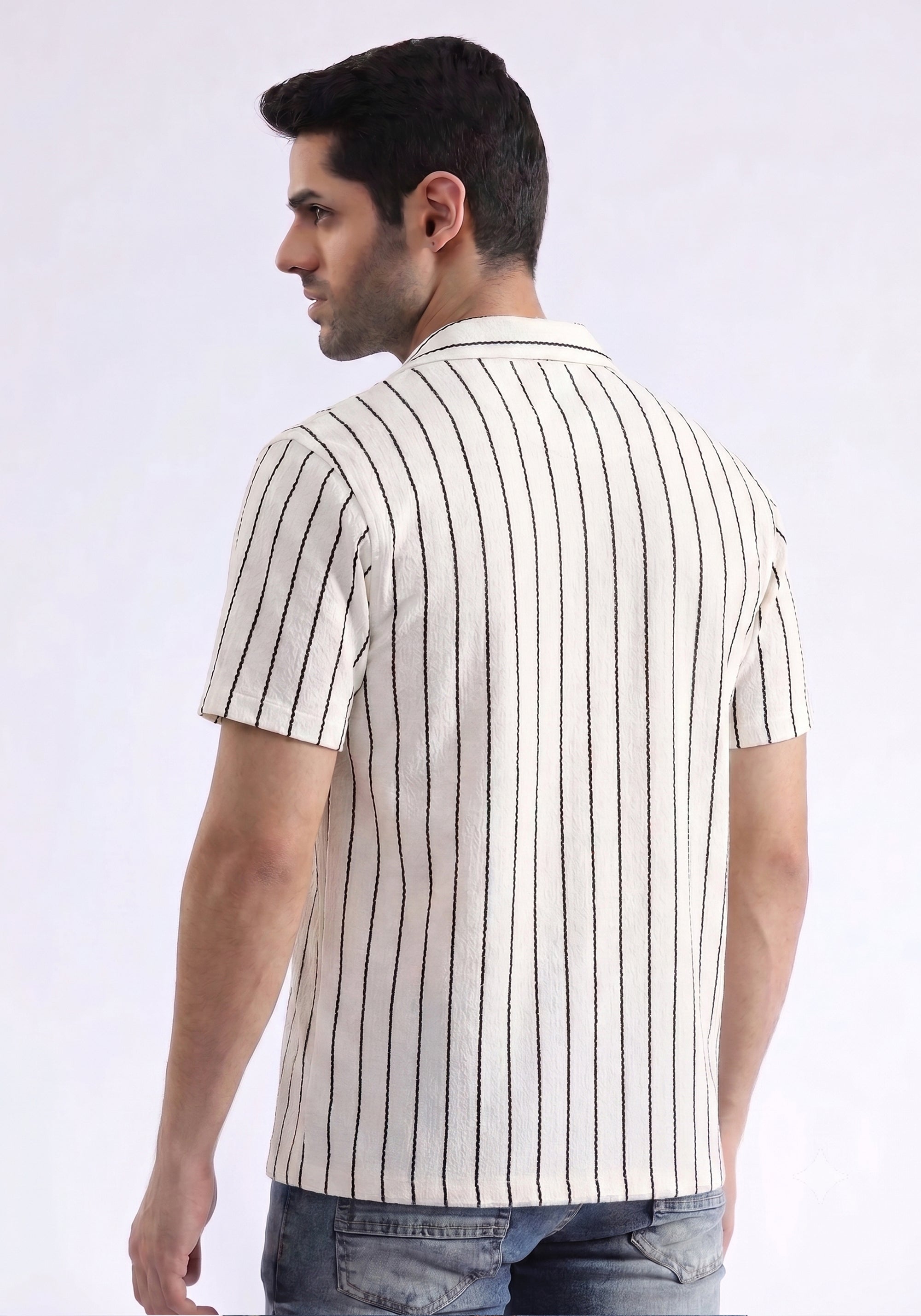 White Lining Textured Casual Shirt