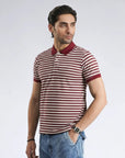 Men’s Maroon & White Striped Polo Shirt