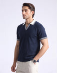 Navy Retro Stripe V-Neck Polo