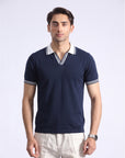 Navy Retro Stripe V-Neck Polo