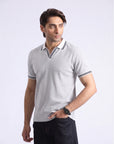 Light Gray Retro Stripe V-Neck Polo