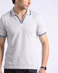 Light Gray Retro Stripe V-Neck Polo