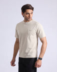 Textured Cream Pocket T-Shirt