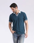 Teal Retro Stripe V-Neck Polo
