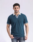 Teal Retro Stripe V-Neck Polo
