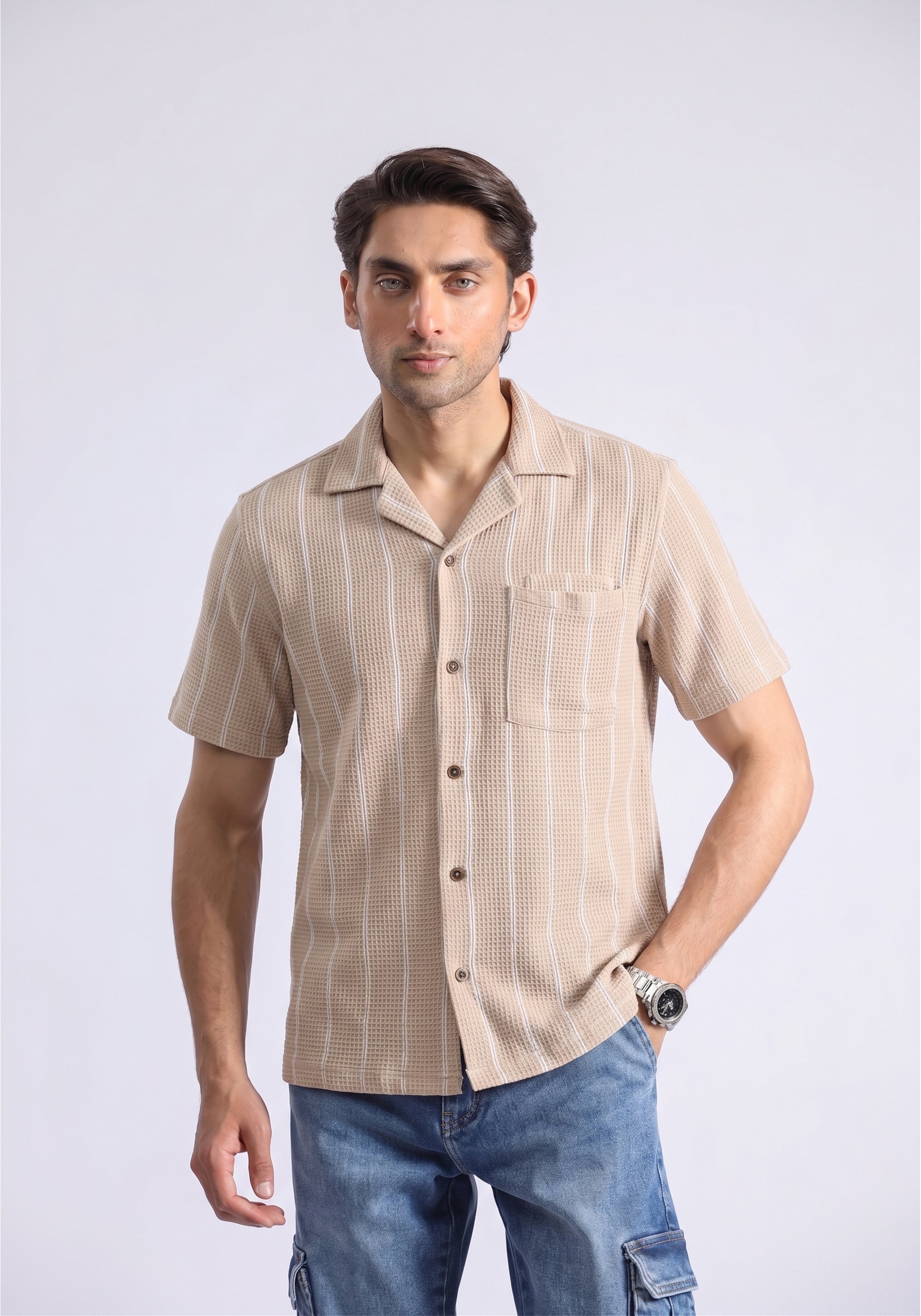 Beige White Lining Shirt