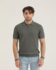 Olive Texture Zip Polo