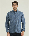 Men’s Blue Micro Floral Casual Shirt
