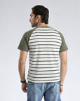 Olive Green Raglan Sleeve Striped T-Shirt