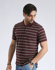Purple Striped Zip Collar Polo Shirt