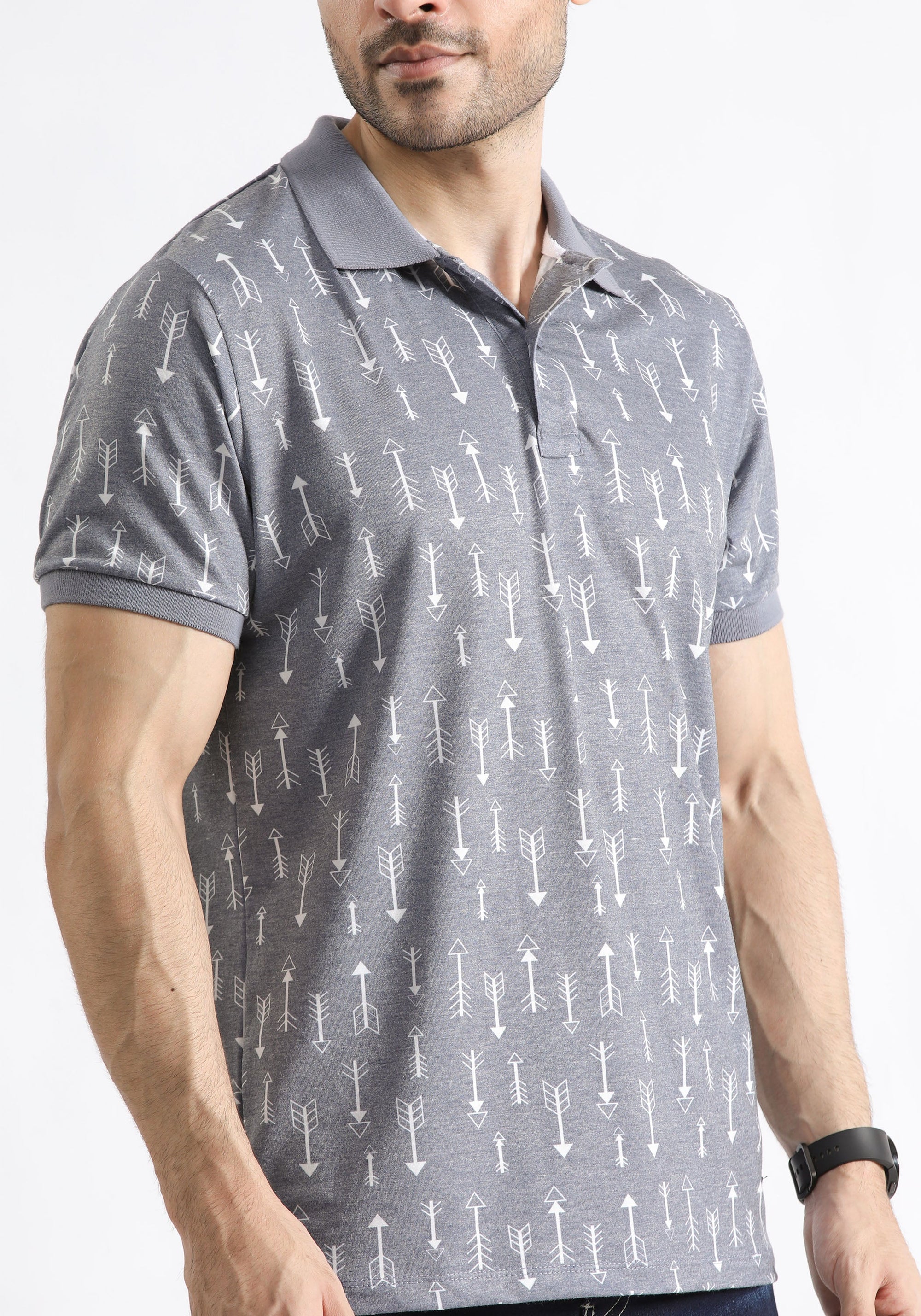 Grey  Printed Polo Shirt