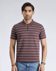 Purple Striped Zip Collar Polo Shirt