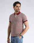 Men’s Maroon & White Striped Polo Shirt