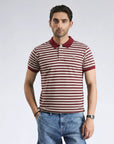 Men’s Maroon & White Striped Polo Shirt