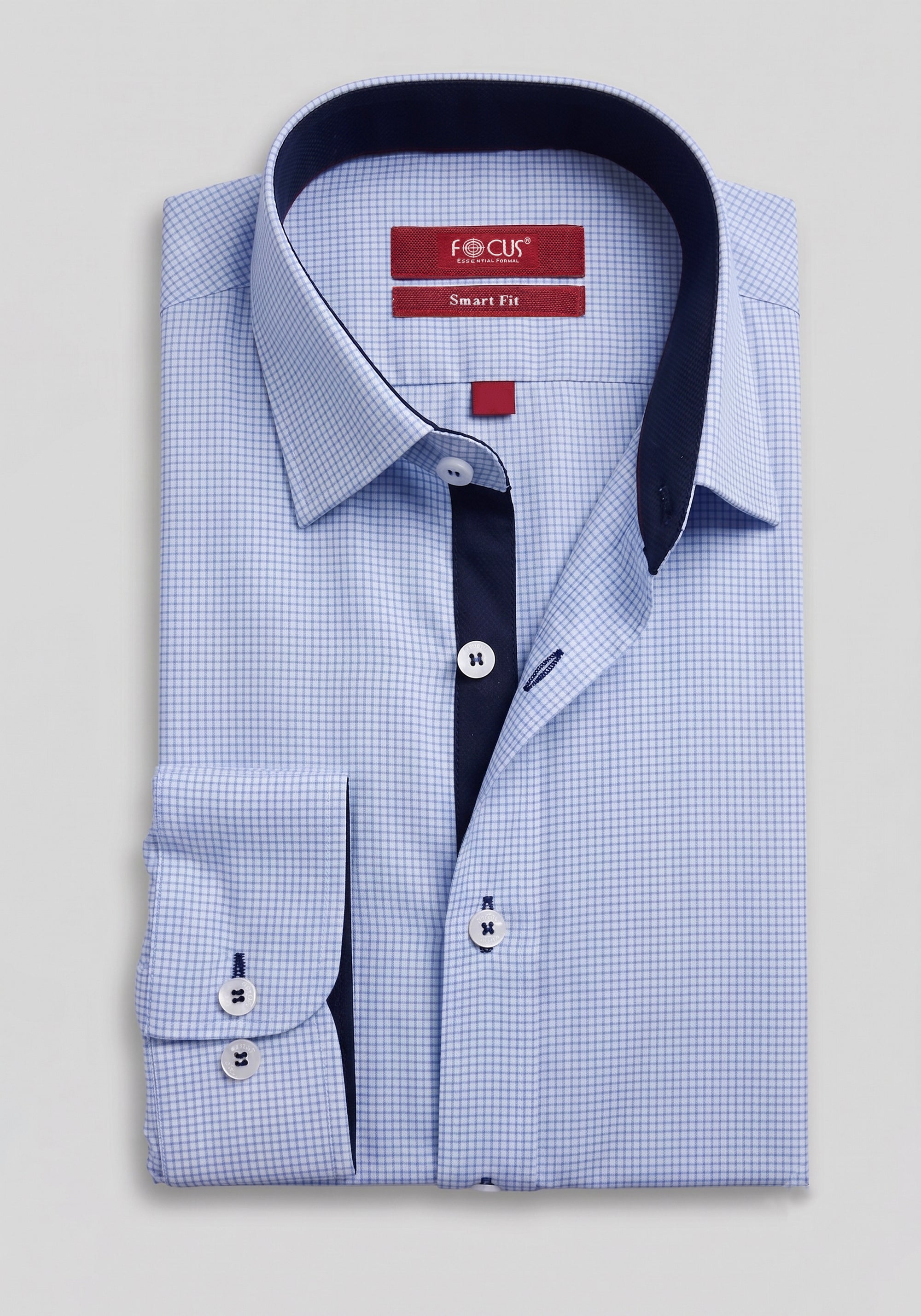 FOCUS Essential Blue Checked Dress Shirt