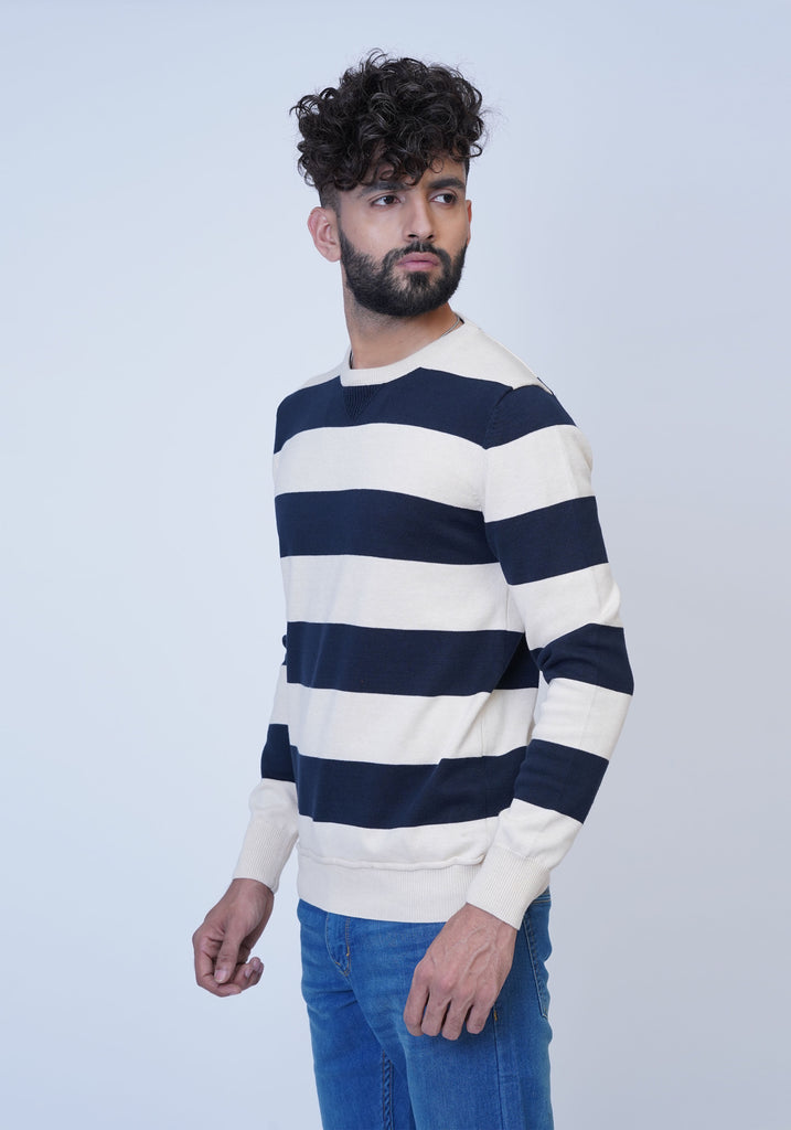 White and Blue Stripe Knitted Sweater