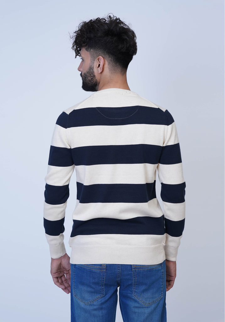 White and Blue Stripe Knitted Sweater