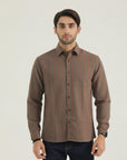 Brown Textured Front Pocket Shirt
