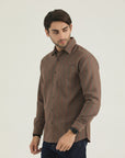 Brown Textured Front Pocket Shirt