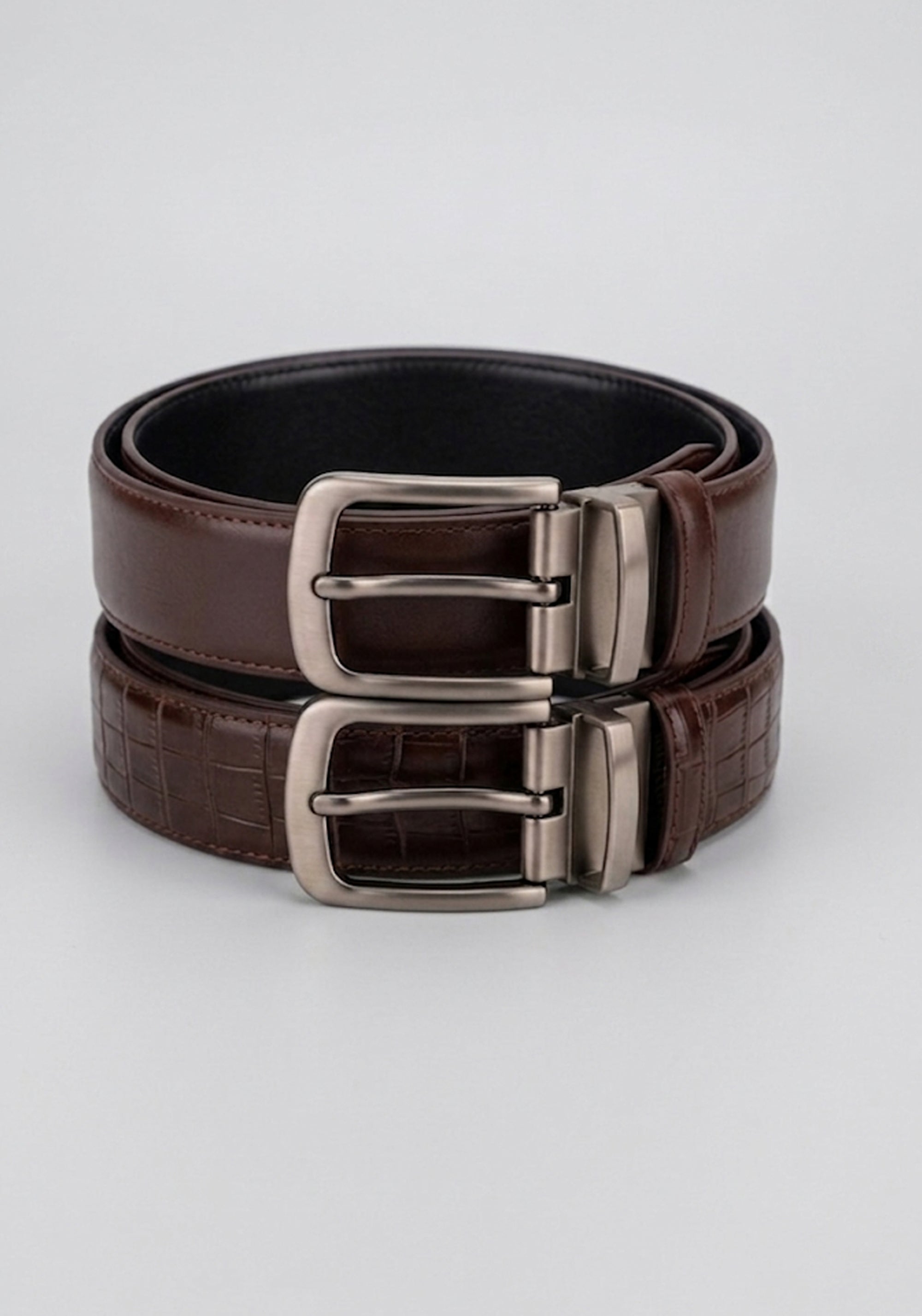 Reversible Texture &amp; Plain Brown Belt