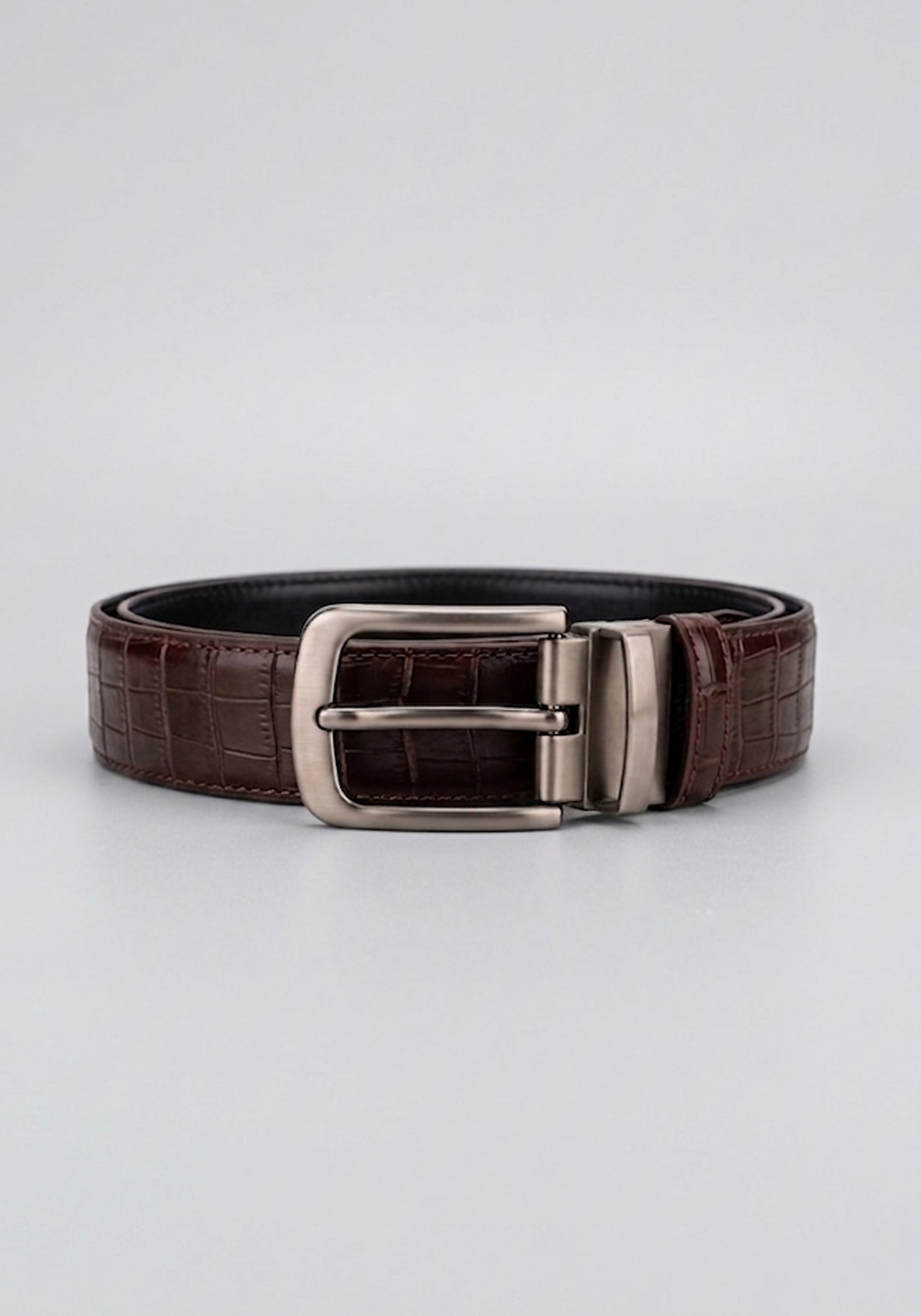 Reversible Texture &amp; Plain Brown Belt