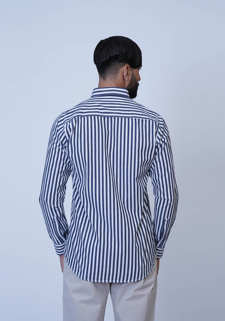 Mid Blue and White Stripe Shirt