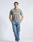 Grey Multi Strip polo