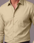 Men Khaki  Plain Dress Shirt