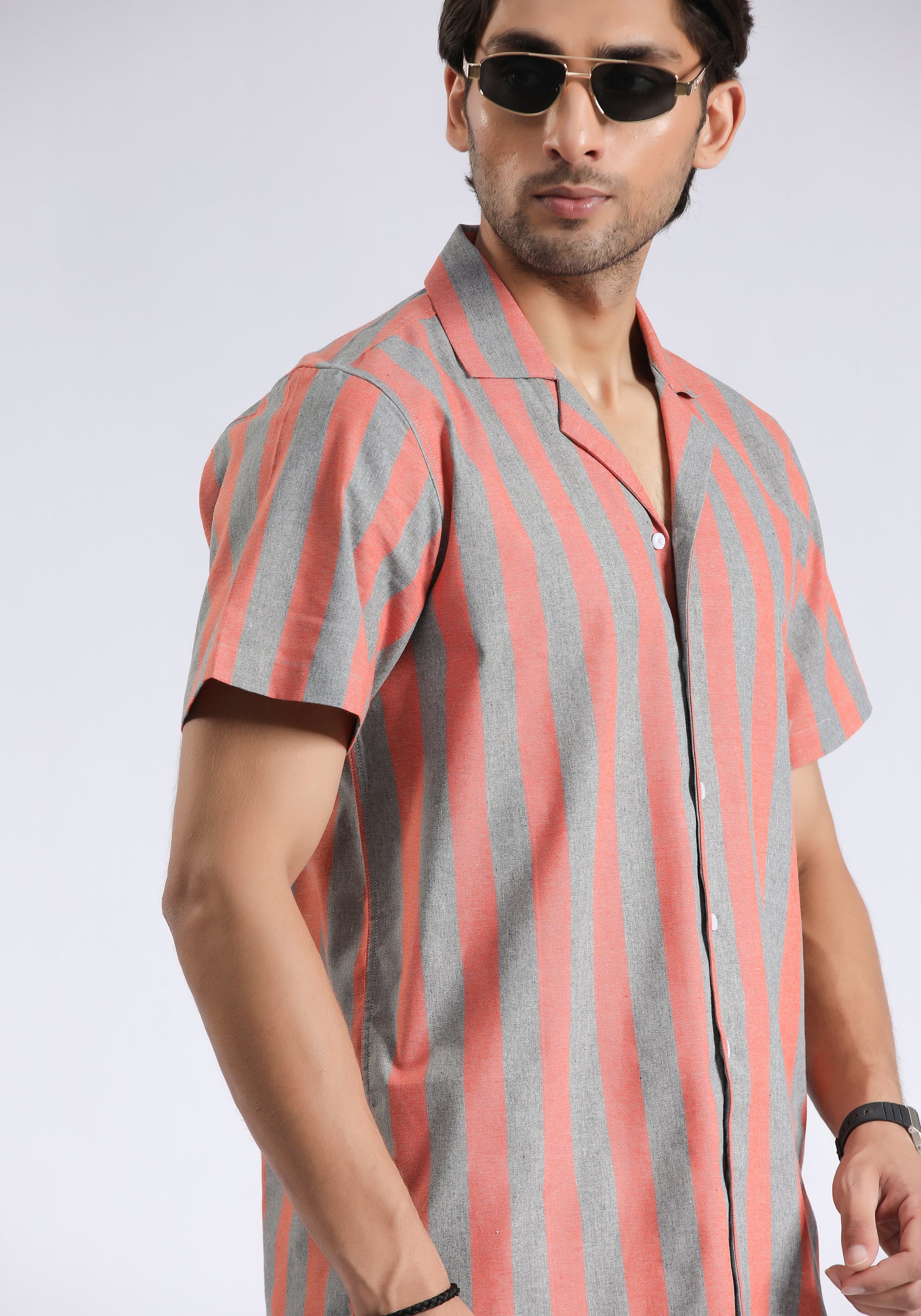 Cuban Collar Orange Lining shirt