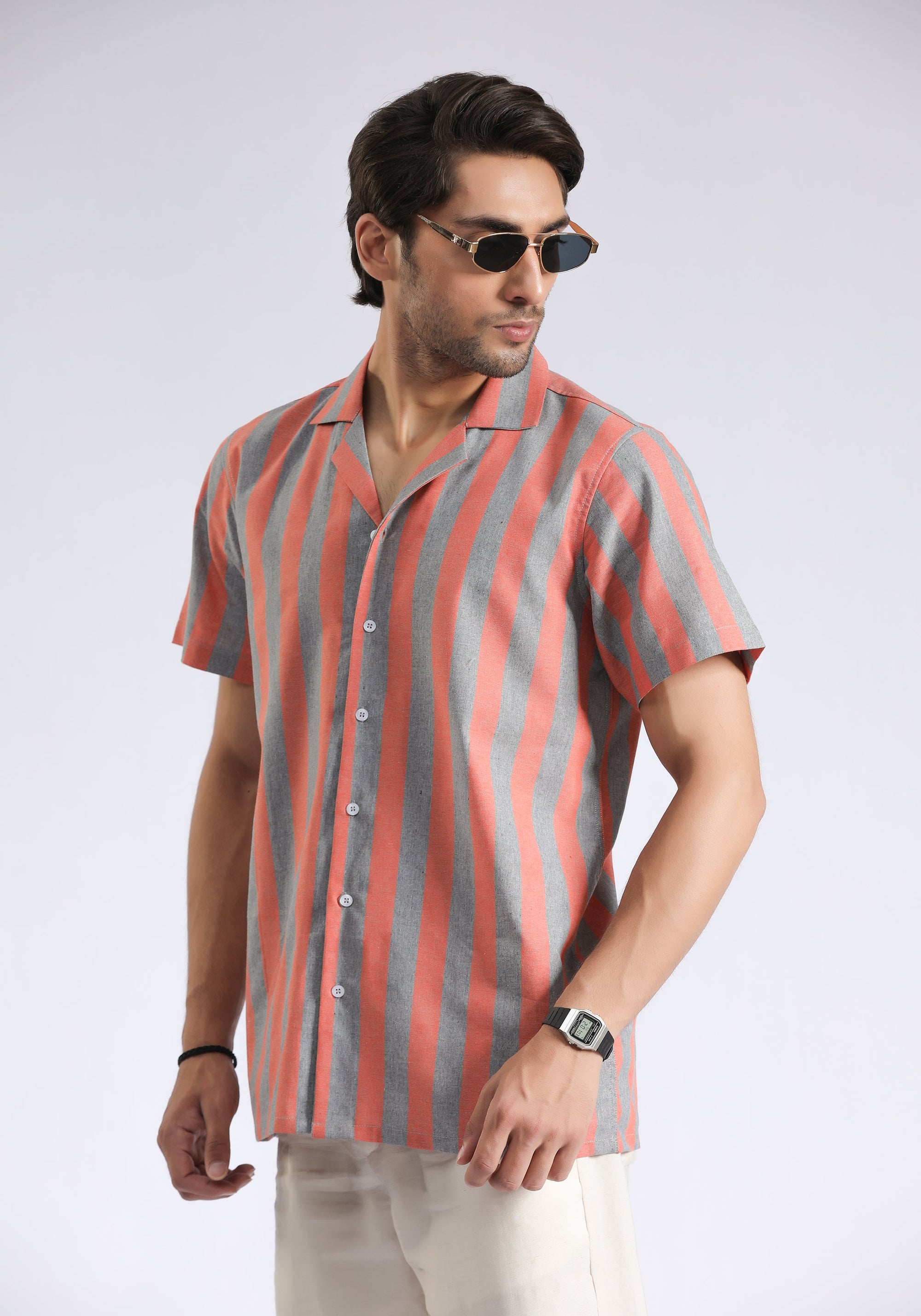 Cuban Collar Orange Lining shirt
