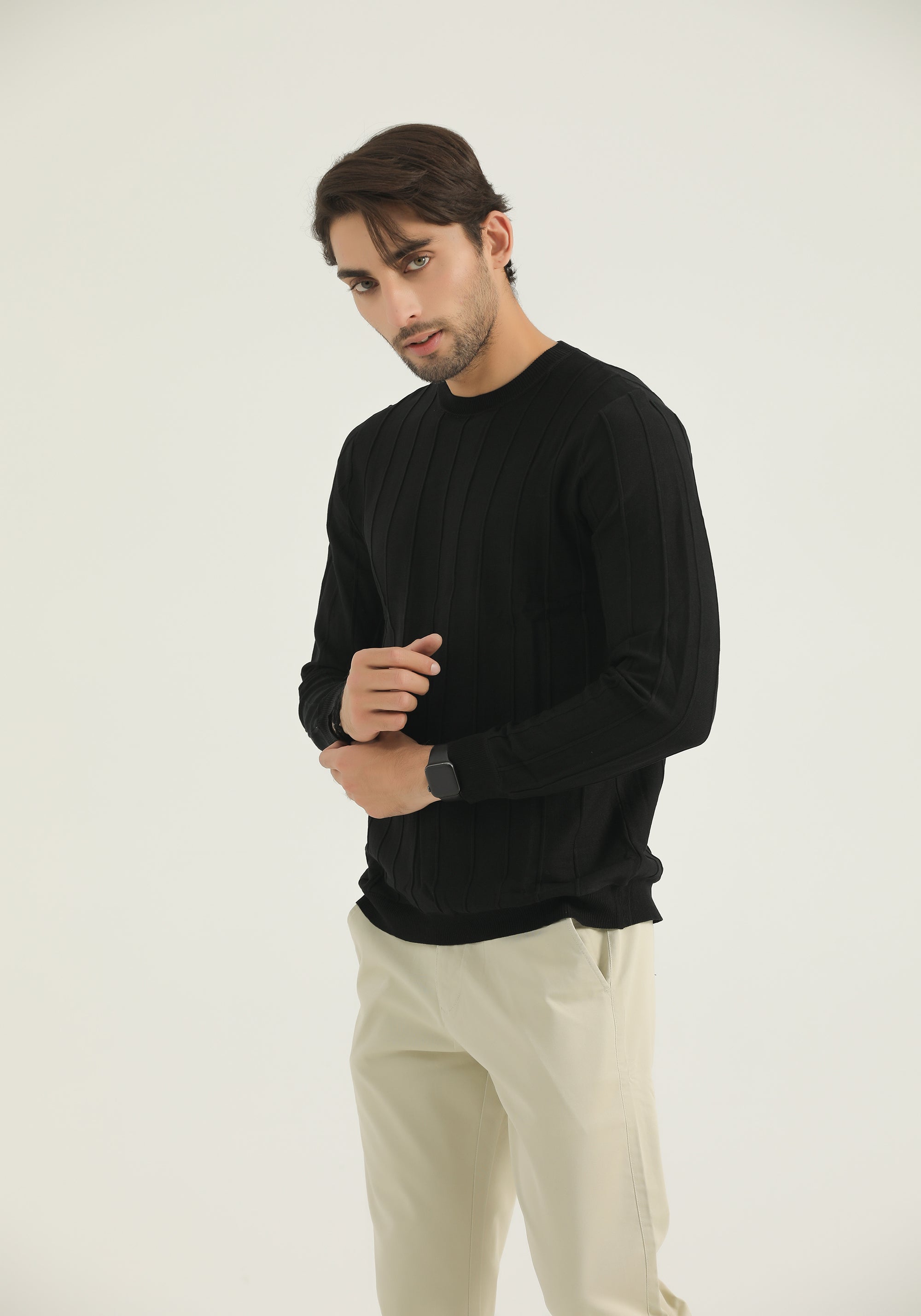 Black Self Stripped Sweatshirt
