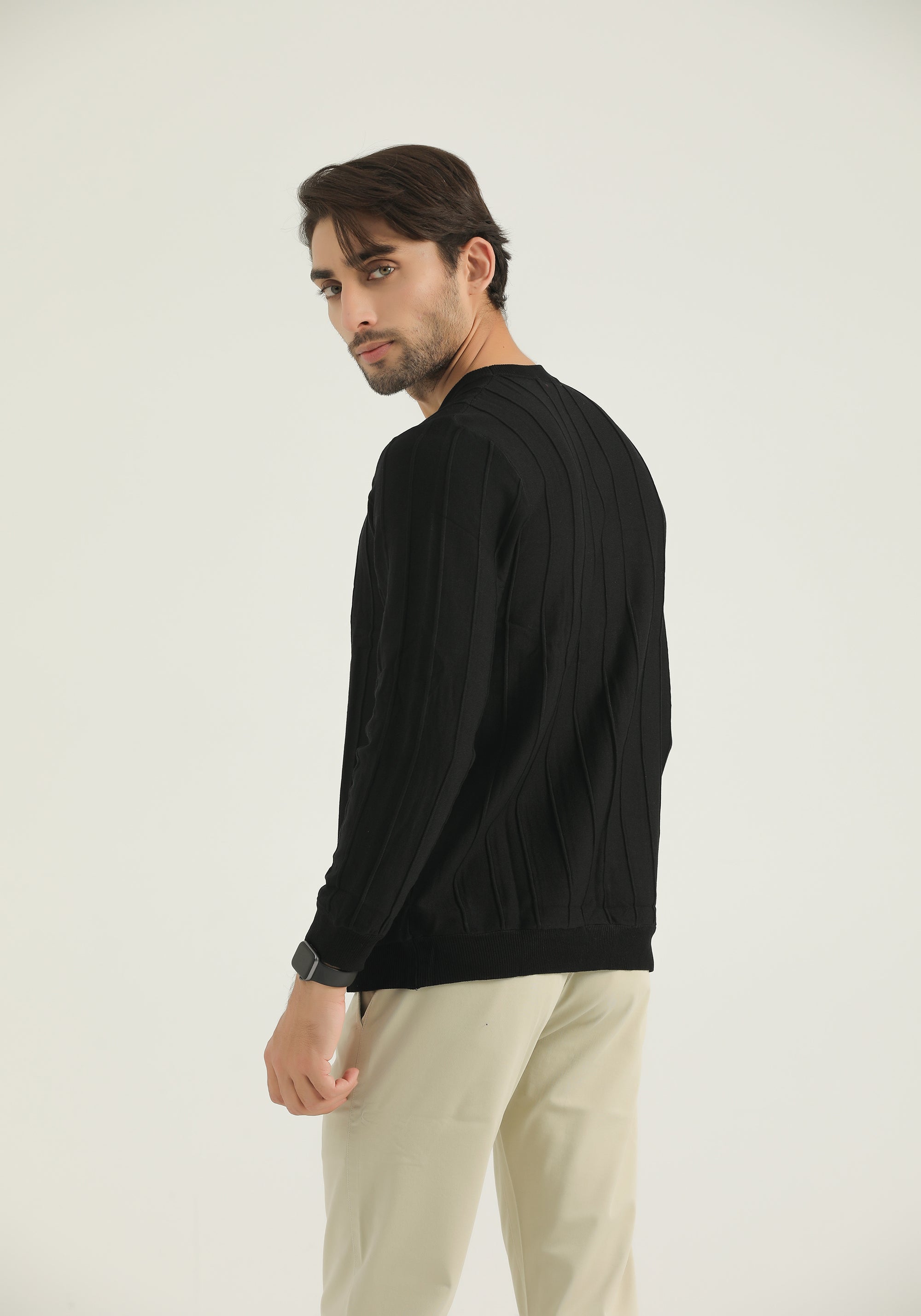 Black Self Stripped Sweatshirt