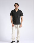 Cuban Collar Black Self Shirt