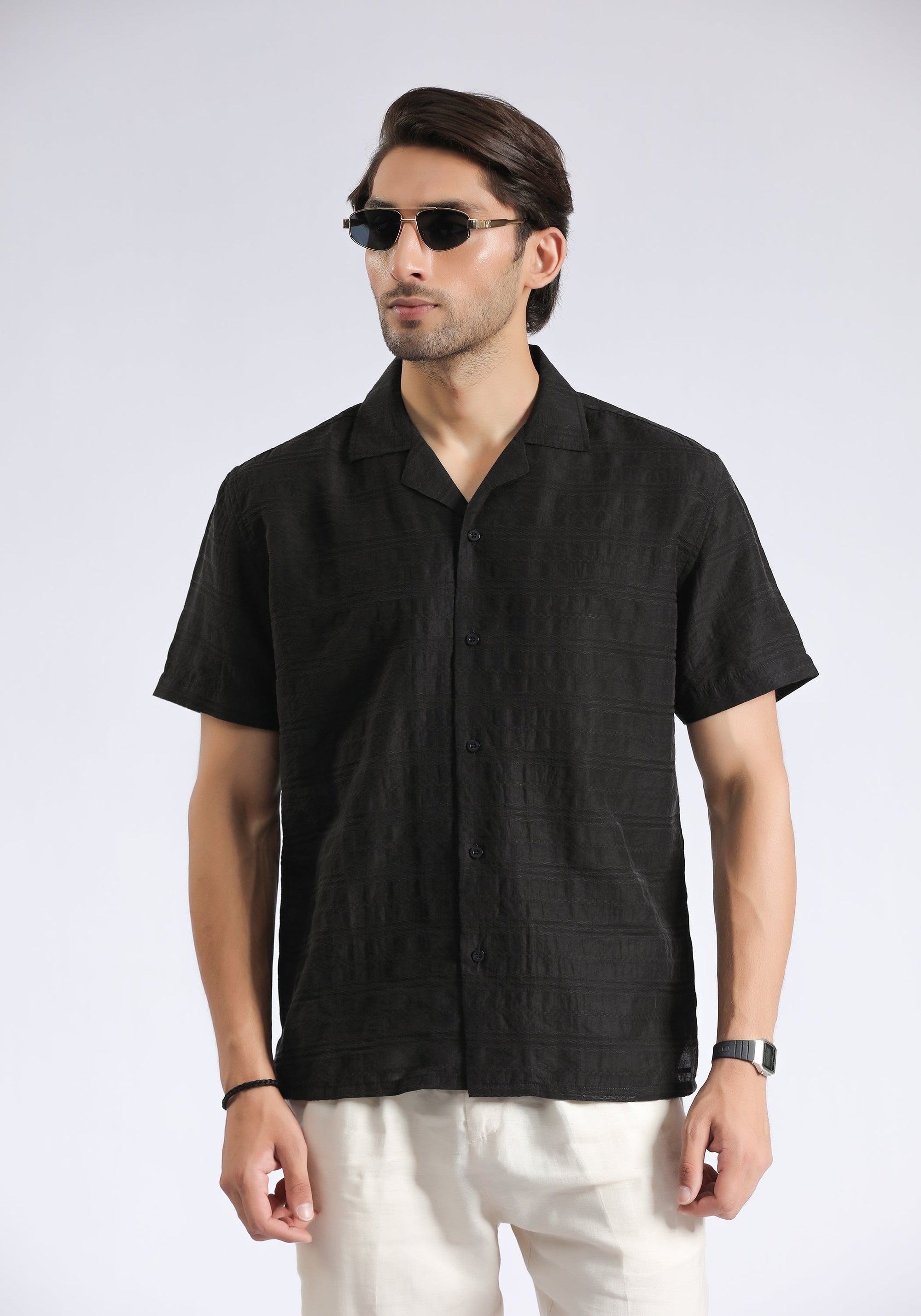 Black Self Textured Shirt