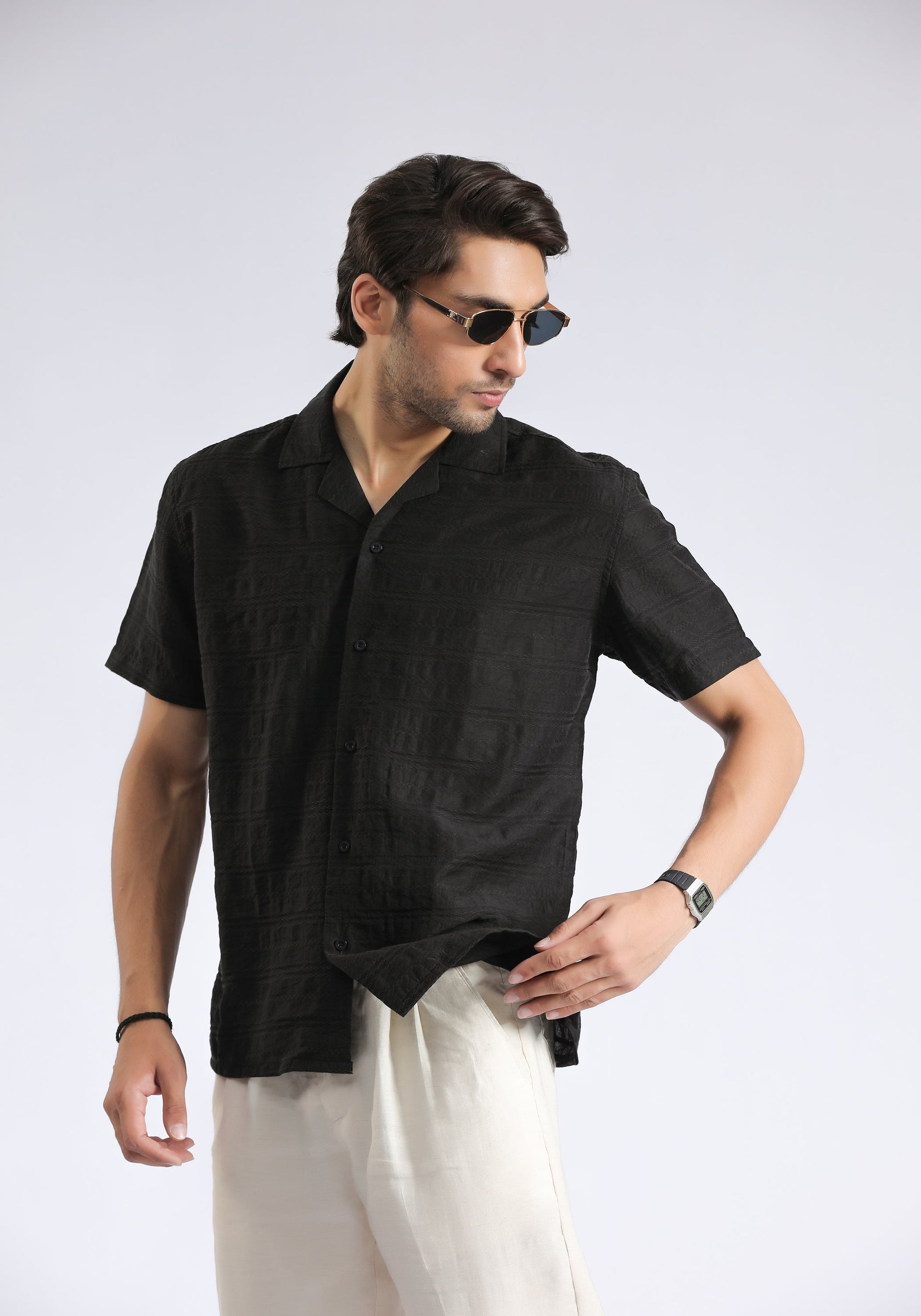 Black Self Textured Shirt