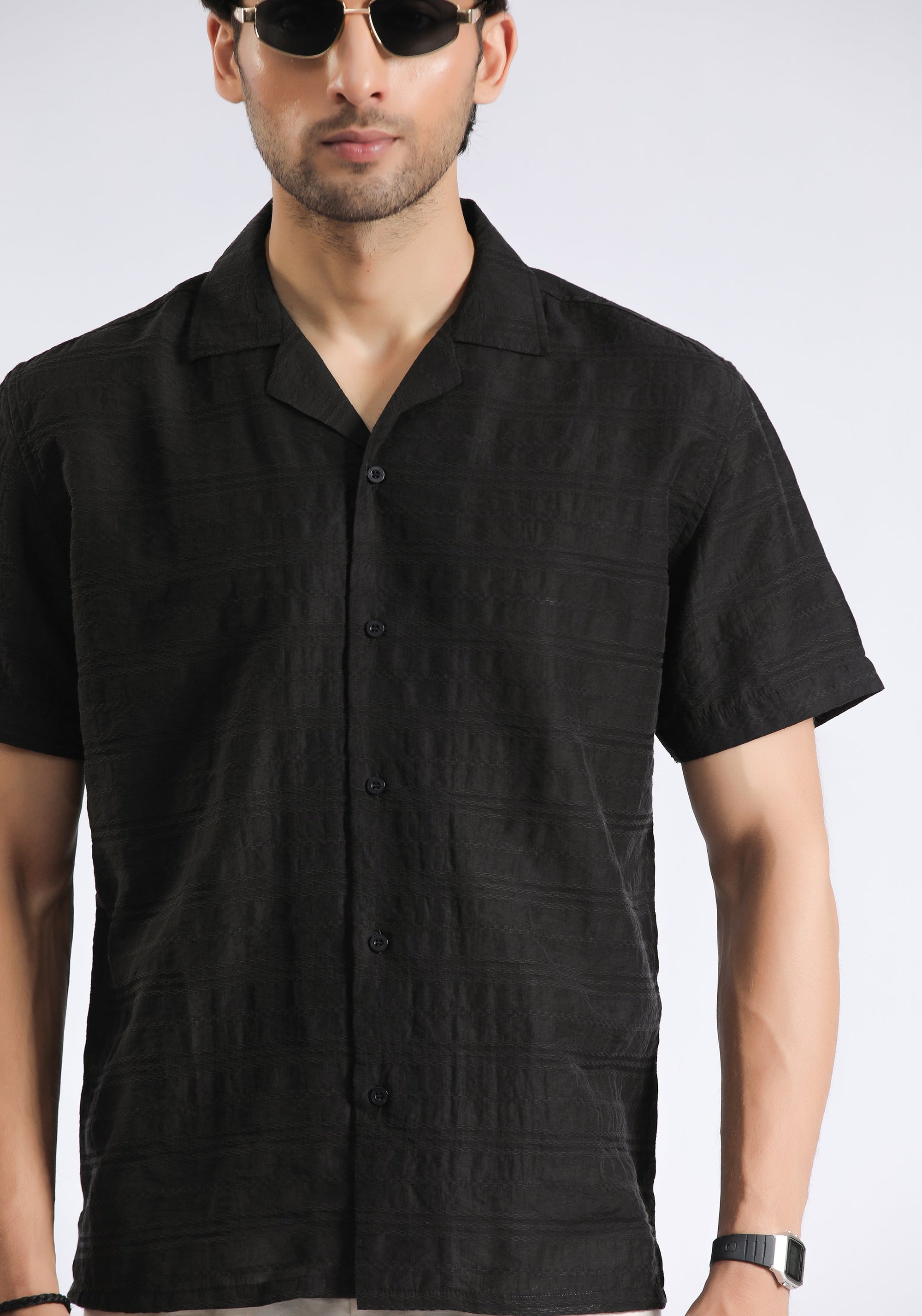 Black Self Textured Shirt